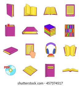 Books icons set in cartoon style. Library elements set collection vector illustration