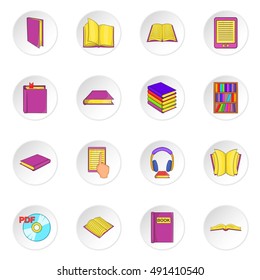 Books icons set in cartoon style. Library elements set collection vector illustration