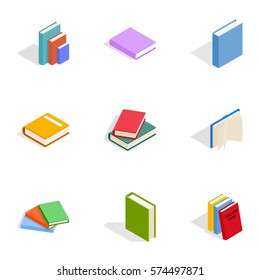 Books icons set. Isometric 3d illustration of 9 closed books vector icons for web