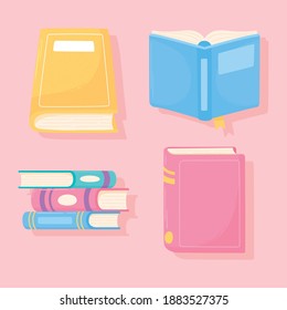 books icons set learn read study and literature design vector illustration