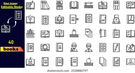 Conjunto de iconos de libros. Iconos lineales.