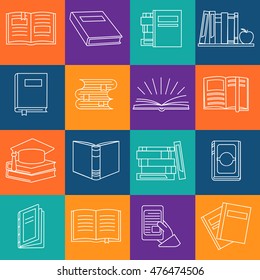 Books icons set in linear style, vector illustration