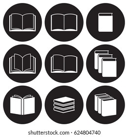 Books icons set. White on a black background