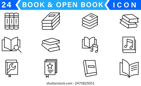 Books Icons - Vector Line. Editable Stroke.