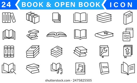 Books Icons - Vector Line. Editable Stroke.