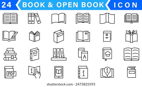 Books Icons - Vector Line. Editable Stroke.