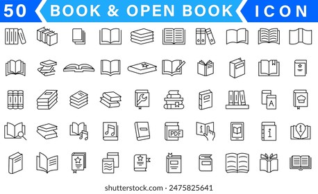 Books Icons - Vector Line. Editable Stroke.