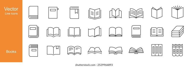 Books Icons - Vector Line. Editable Stroke.