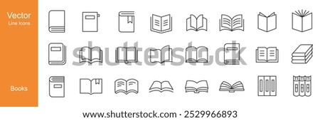 Books Icons - Vector Line. Editable Stroke.