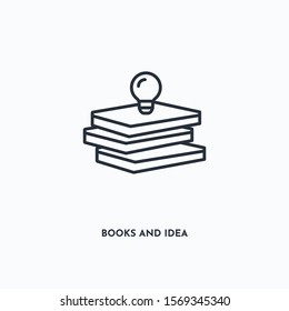Books and idea outline icon. Simple linear element illustration. Isolated line Books and idea icon on white background. Thin stroke sign can be used for web, mobile and UI.