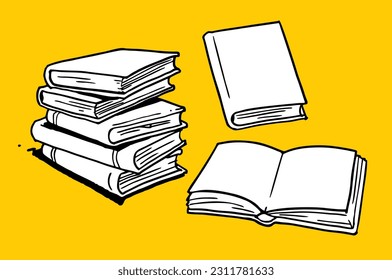 Books illustration doodle sketch drawing, vector