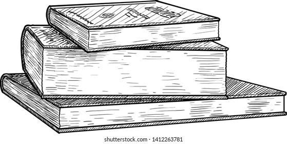 Books illustration, drawing, engraving, ink, line art, vector