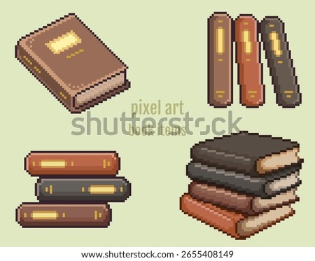 Books Illustration elements collection of Pixel Art Icon Retro 8 Bit Style