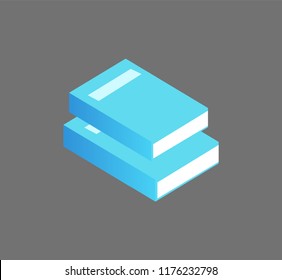 Books with info set icons closeup vector isolated isometric 3d. Manuals and handbooks with information and data, analysis publication in hard cover.