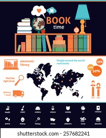 books infographics, set of flat book icons