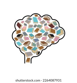 Books inside brain. Book in brains. Vector illustration