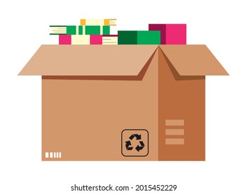 books inside delivery box on white background