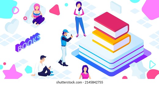 Books isometric design icon. Vector web illustration. 3d colorful concept
