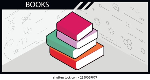 Icono de diseño isométrico de libros. Ilustración web de vectores. 3.ª colorida concepción