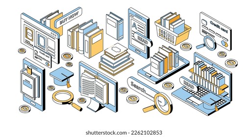 Books isometry set. Collection for library, love for literature. Education, learning and training, knowledge and information, archive. Cartoon 3D vector illustrations isolated on white background