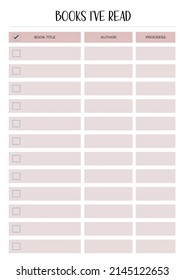 Books I've read list. Printable reading planner for journal page, habit tracker, daily planner template, blank for notebook, reading journal.