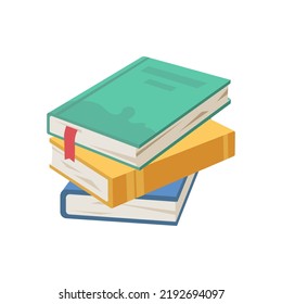 Books and journals with bookmarks, isolated pile or stack of textbooks. Education and learning, development and studies. Literature and reading hobby. Vector in flat cartoon style