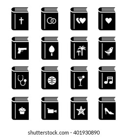 Books kit icon. Various genres and types of literature. Vector illustration.