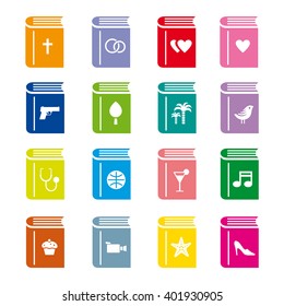 Books kit icon. Various genres and types of literature. Vector illustration.