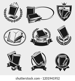 Books label and icons set. Vector