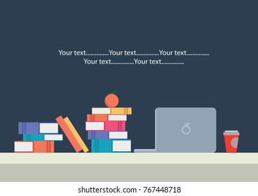 Books, laptop, coffee in Working table 