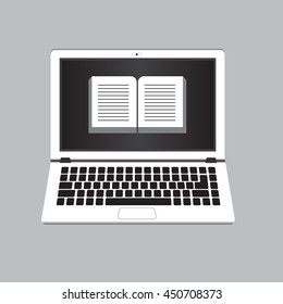Books in Laptop Computer Screen Vector Illustration Digital Library ebook concept