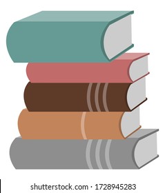 Libros tendidos en el vector de pila, catálogo aislado. Manual de Enciclopedia, información y educación con diccionario de referencia de texto para ilustraciones de aprendizaje en diseño de estilo plano para web, impresión