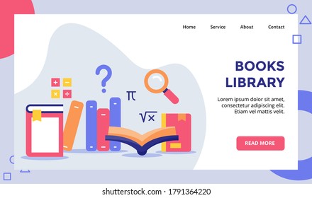 Campaña de concepto de biblioteca de libros para sitio web página de inicio página de inicio página de inicio banner con estilo plano
