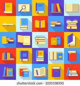 Books library education icons set. Flat illustration of 25 books library education vector icons for web