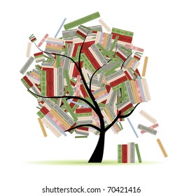 Books library on tree branches for your design