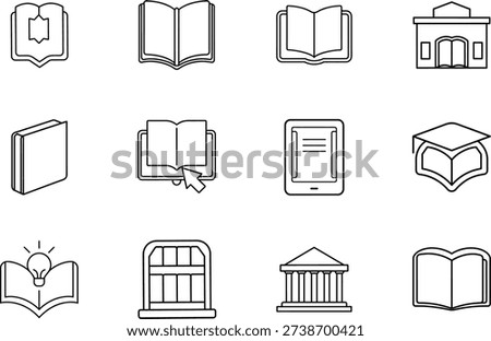 Books Library and Reading Education Line Icons Set