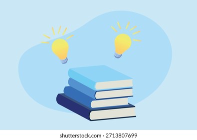 Books and  light bulb, knowledge seeking self learning concept