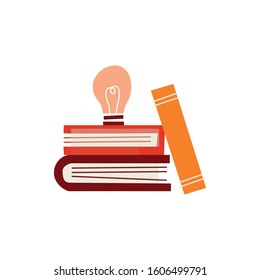 Books and light bulb. Stock vector illustration isolated on white background.