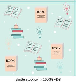 books and light bulbs on a blue background