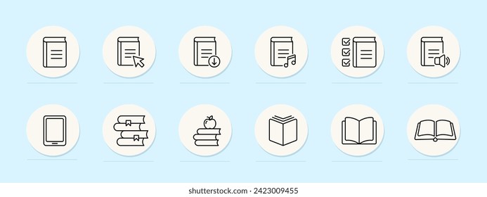 Books line icon. Book collection, reading material, literary classics, bestsellers, fiction and non-fiction. Pastel color background. Vector line icon for business and advertising