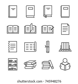 Books Line Icon Set. Included The Icons As Book Shelf, Stack, Read, Notebook And More.