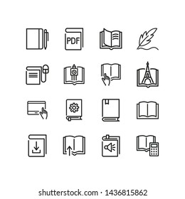 Books line icon set. Novel, information, fairytale. Education concept Can be used for topics like knowledge, school, library