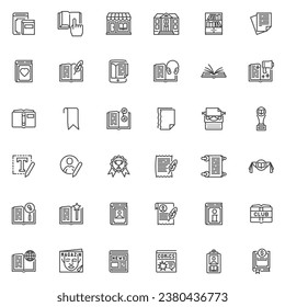 Books line icons set. linear style symbols collection, outline signs pack. Reading and writing vector graphics. Set includes icons as bookshop, bookstore, online library, book cover, e-book, education