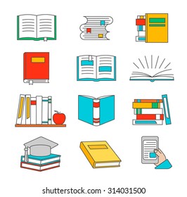 Books line icons set. Reading and education, learning and science, vector illustration. Modern vector pictogram collection concept