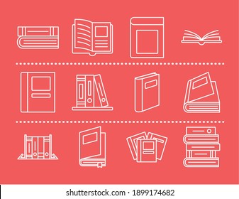 Books Line Style Icon Bundle Design, Education Literature And Read Theme Vector Illustration