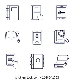 Books line style icon set design, Education literature read library school university information learning and text theme Vector illustration