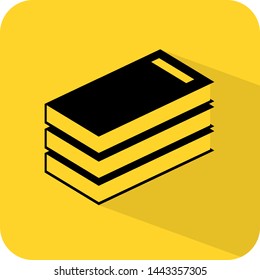 Books logo. Flat 3D shadow design. yellow background black vector. product brand service label banner board display. App icon.