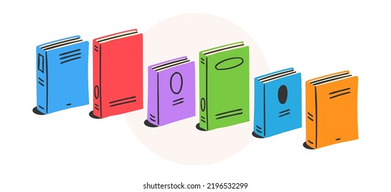 Books, magazines and library collection of clip art objects. Doodle reading, note. Vector flat cartoon illustration