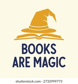 Bücher sind magische Hut Typografie T-Shirt Design Vektorgrafik für das Lesen Hobby Bibliothek Liebhaber Bildung und Märchen Inspiration auf transparentem Hintergrund.