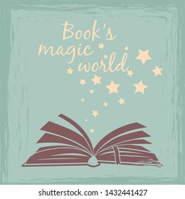 Books magic worlds vintage poster or card vector illustration